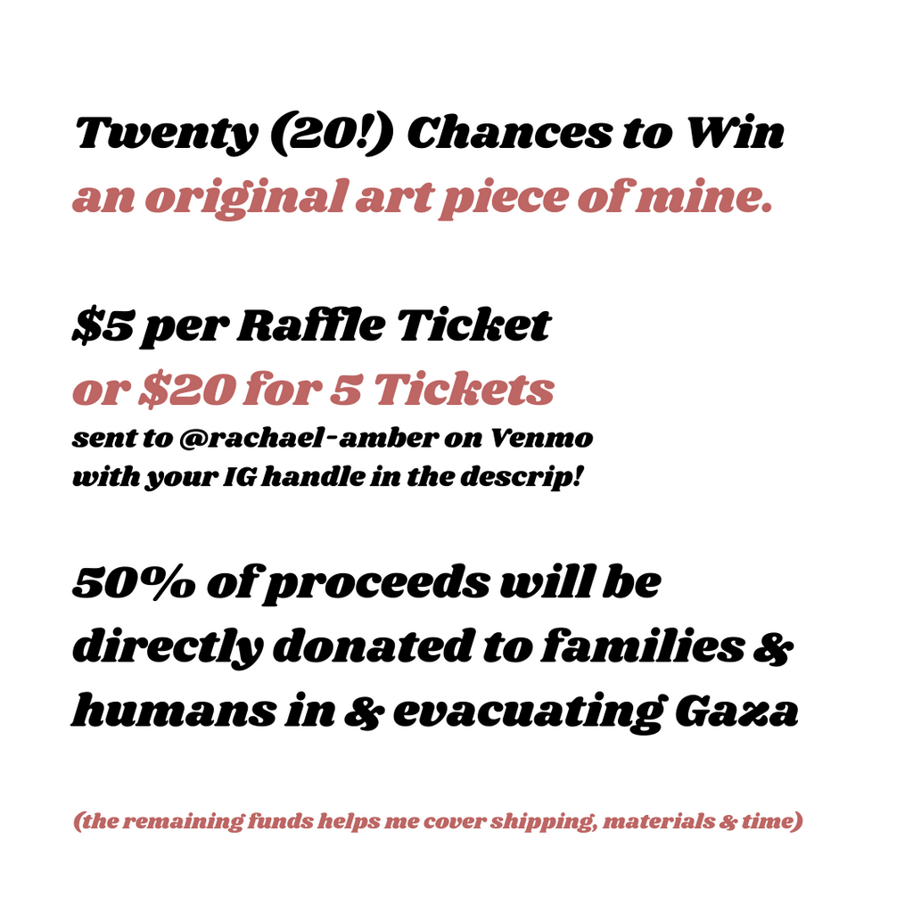 Instructions to join raffle for original artwork fundraiser for Gaza