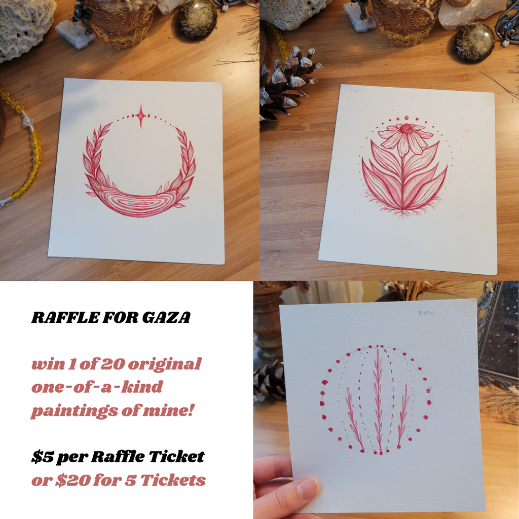 Original artwork for art raffle fundraiser for Gaza by Rachael Amber