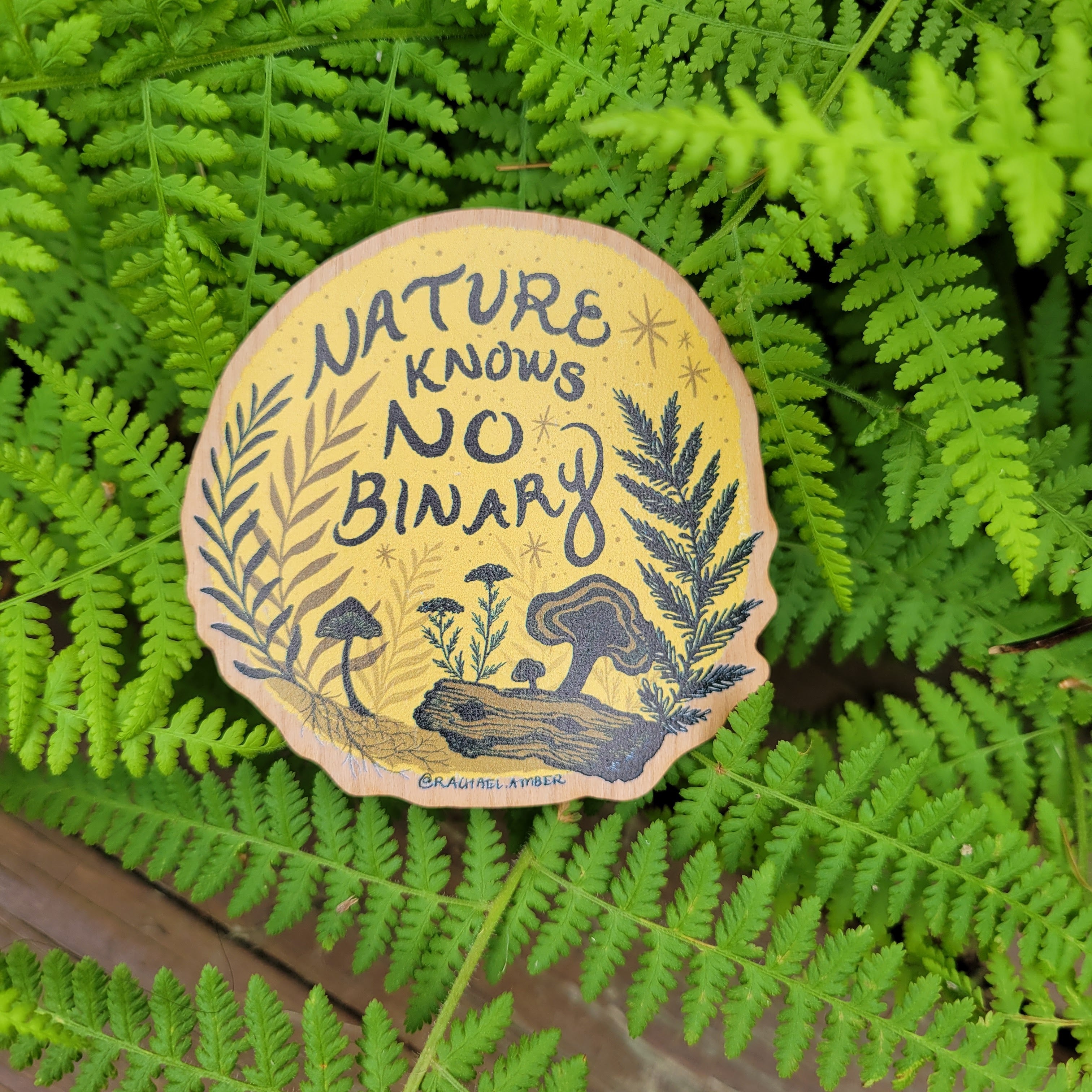 Colorful wooden sticker - nature knows no binary